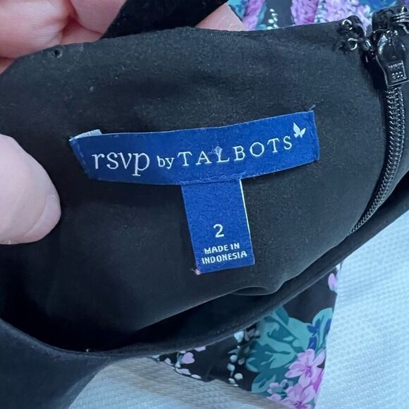 Talbots RSVP Floral Sateen Fit‎ & Flare Dress Black Hydrangeas Sz 2 Women’s - Picture 4 of 10